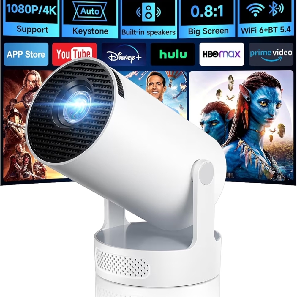 White Portable Projector with Built-in Speakers